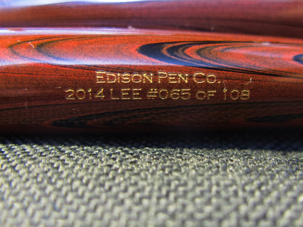 The inscription on the LE pen. LEE stands for "Limited Edition Ebonite"