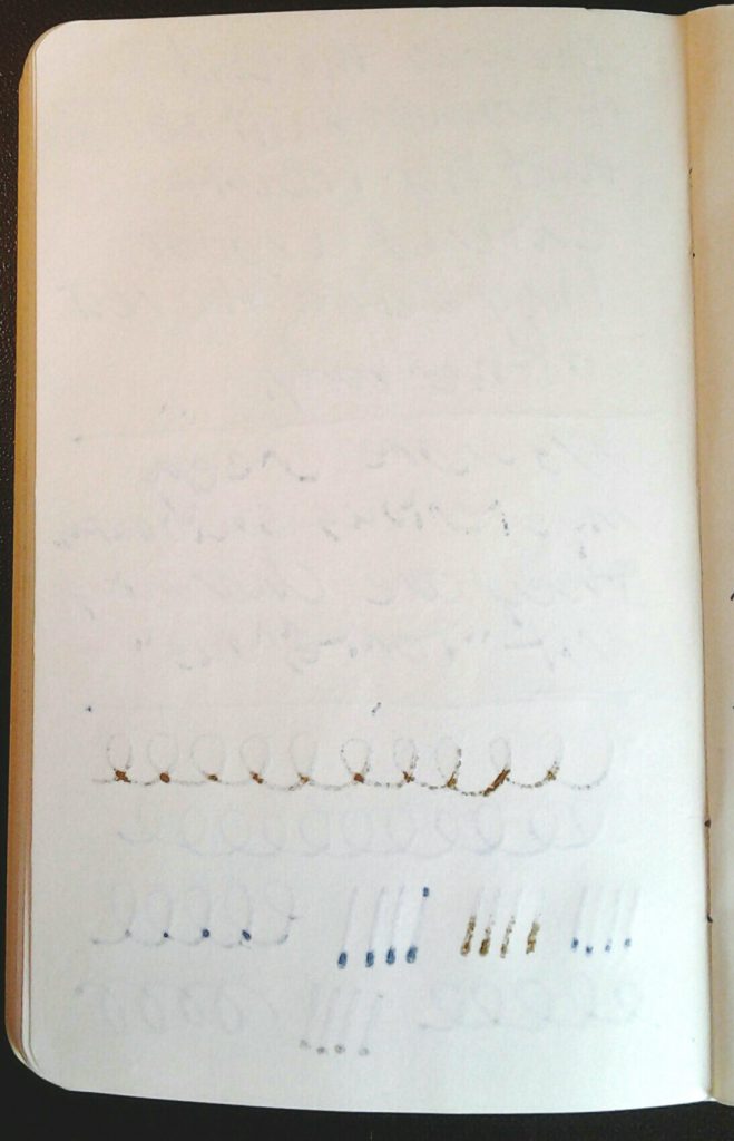 The backside of a page. The top two-thirds are normal writing; the bottom is where I tried to break it.